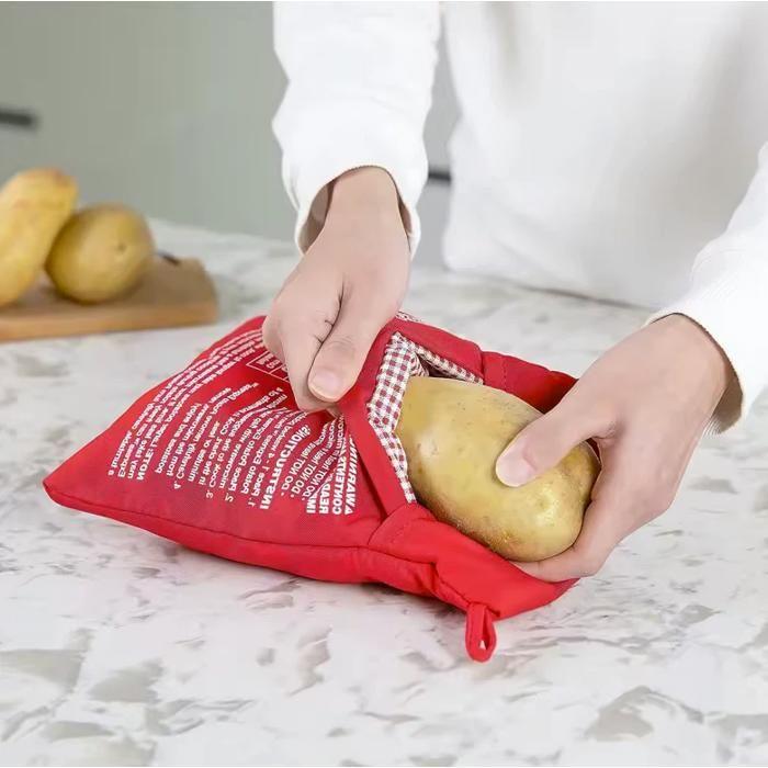 Sac de Cuisson Micro-Ondes - Dulce Casa - Potato Express - Cuisson Vapeur 4 min - Réutilisable - Rouge 26x19 cm