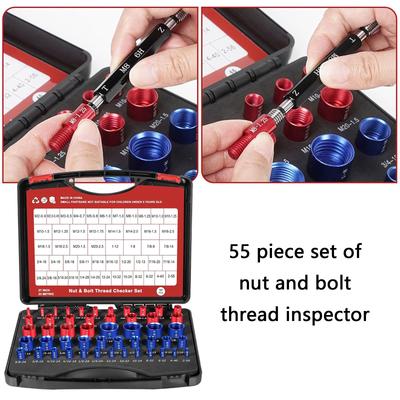 Professional Nut Bolt Screw Checker Gauge 50PCS Set Aluminum Material Portable Organizers Case Color Coded For Nut Bolt