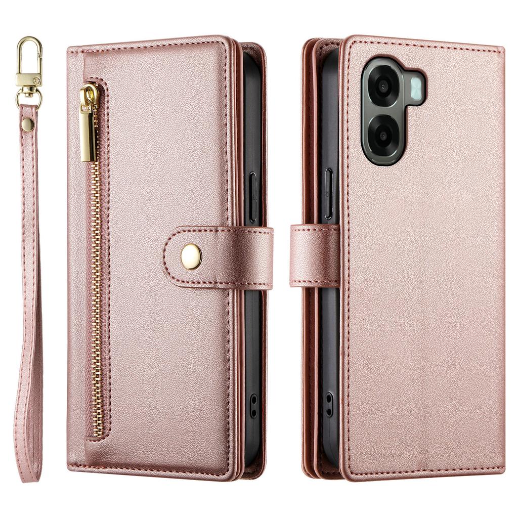 For Oppo A6x 5G / A6x 4G Leather Case Zipper Pocket Wallet Phone Cover with Straps