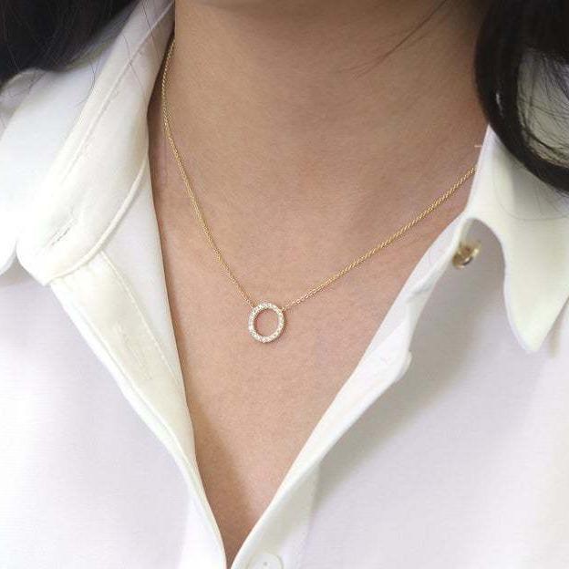 C016 Korean Version New Geometric Collarbone Chain Creative Retro Simple Full Diamond Circle Necklace