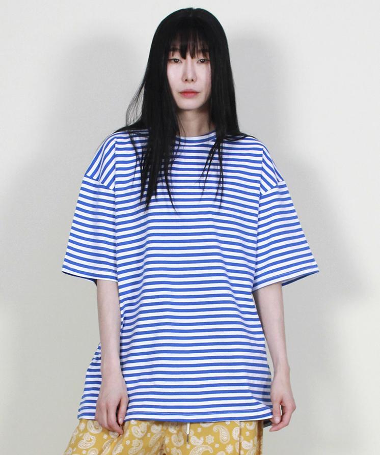 Deumakeu Oversized Striped Short Sleeve T-Shirt Blue
