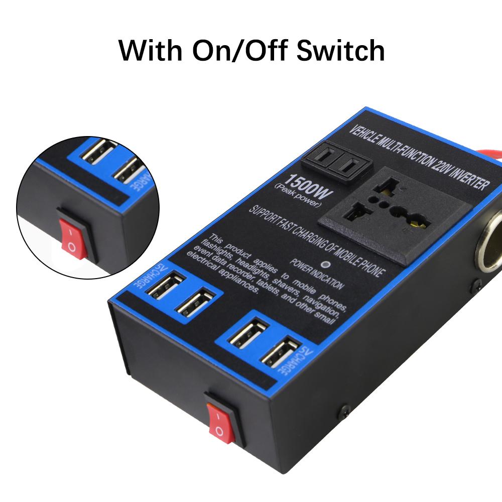 AC Sockets Power Adapter Converter USB Chargers With Switch Car Inverter Universal Quick Charging Cigar Lighter Socket DC 12V/24V To AC 110V/220V