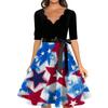 Women Vintage Dress with Scalloped Neckline Half Sleeve Star Print High Waist Tie Back Retro Style