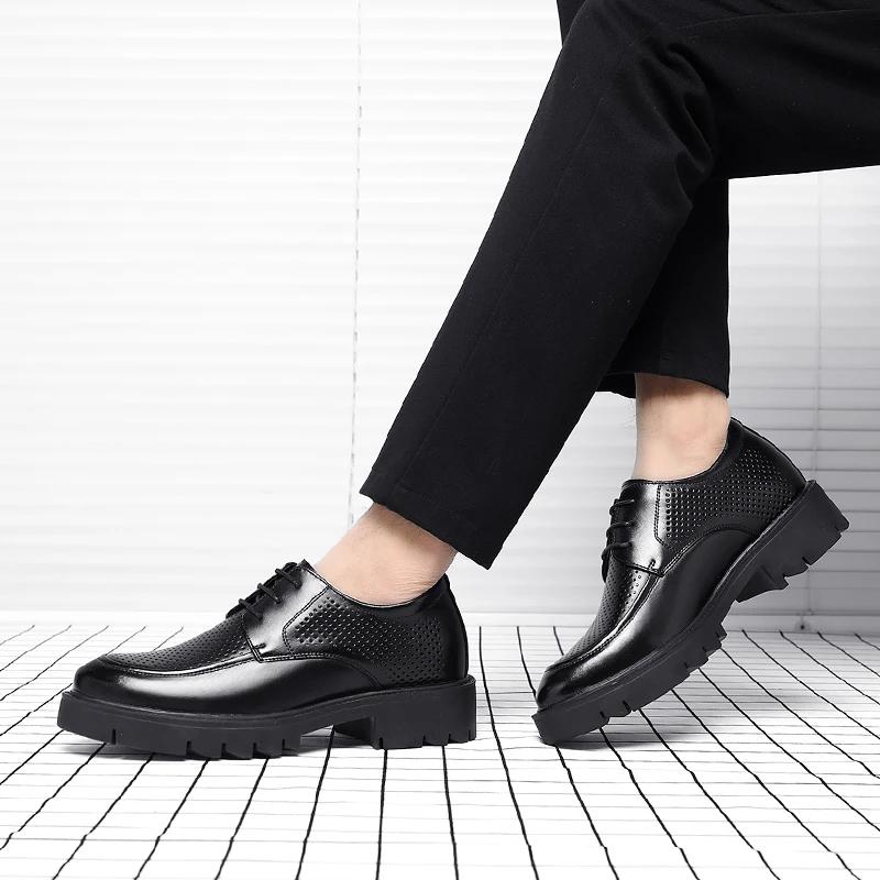 Men Height Increasing Elevator Shoes 8-10cm Inside Lift Leather Business Dress Shoes Summer Autumn Hollow Breathable