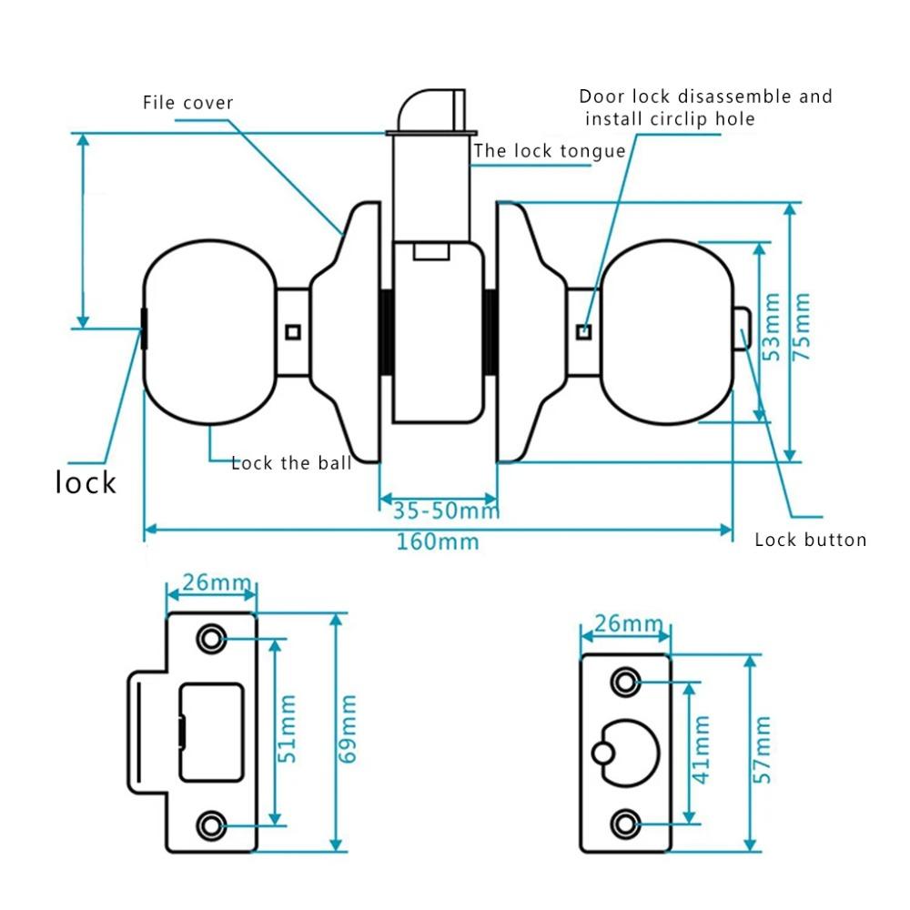 Doorknobs Entrance Door Lock Stainless Steel Interior Lock Lock Mechanism Door Handle  Bedroom
