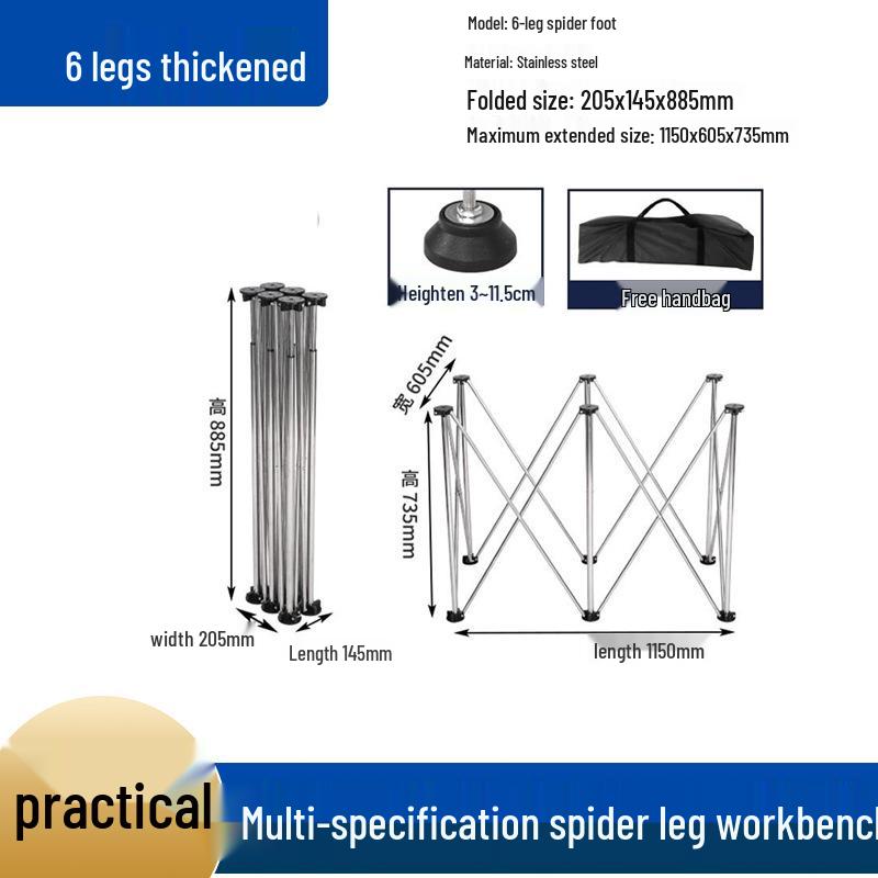 Foldable Spider Leg Workbench with Stainless Steel Brackets - Multifunctional Vending Tabletop and Tile Mason.