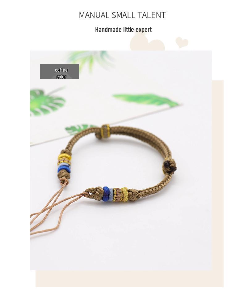 DIY Eight-Strand Knot Red Rope Bracelet - Threadable with Beads and Peace Buckle, National Style, Couple Design