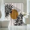1 Modern Bathroom Shower Curtain - Large Palm Leaf and Sun Dot Pattern on Light Beige Background with Black Lines - Machine Wash