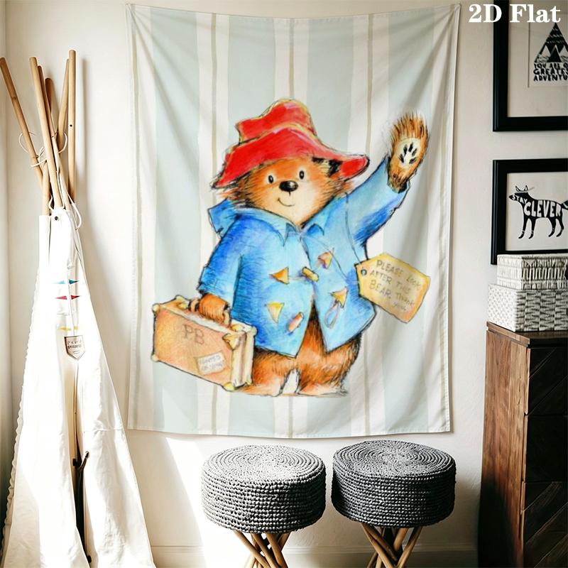 Paddington Bear Wall Tapestry Aesthetic Wall Hanging Printed Fabric Blanket Decorative Tapestries for Bedroom Living Room Home Decor