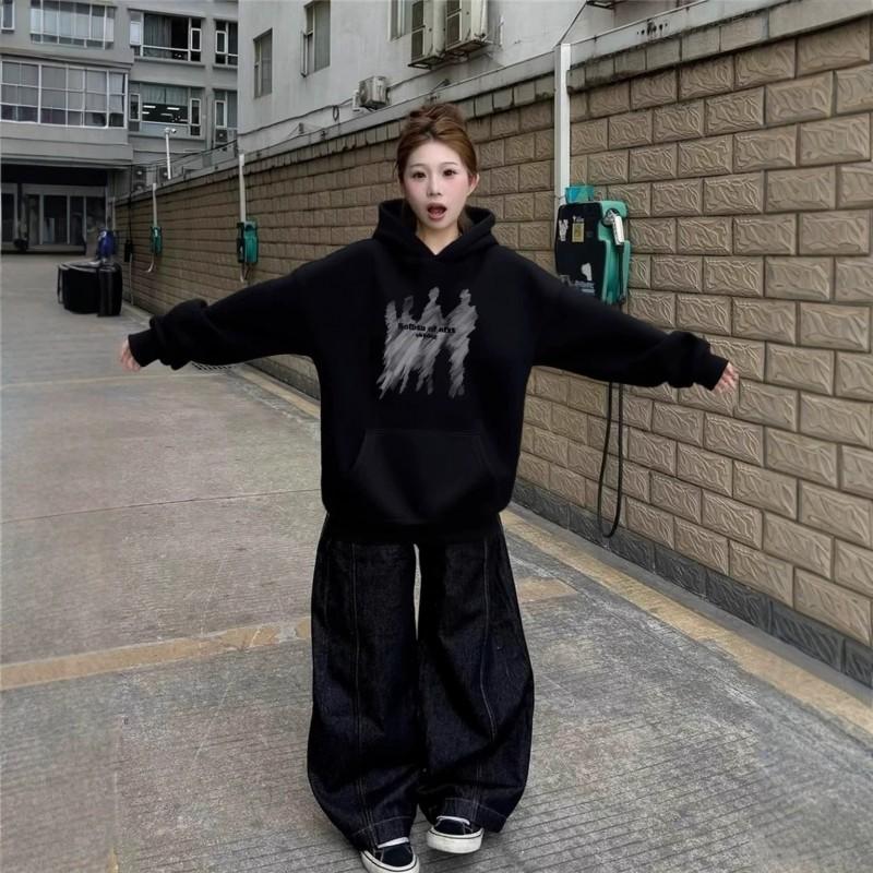 American Streetwear Heavyweight Black Hoodie 2026 Fall Winter Loose Fit Hip Hop Sweatshirt