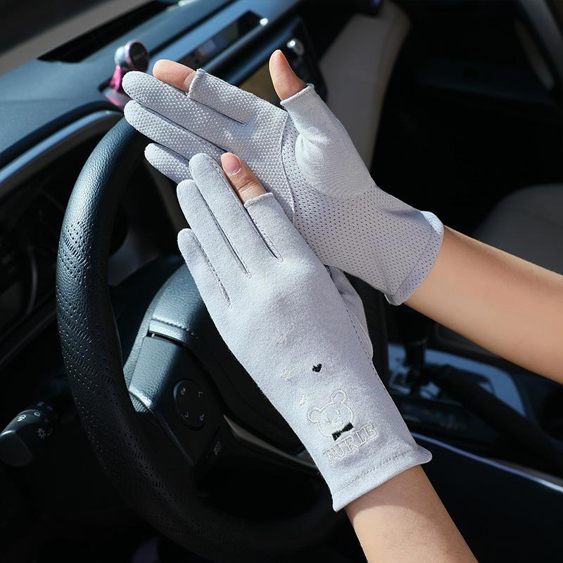 Women Lace UV Protection Gloves, Cotton Two-Finger Exposed Cute Driving Sunscreen Summer Gloves