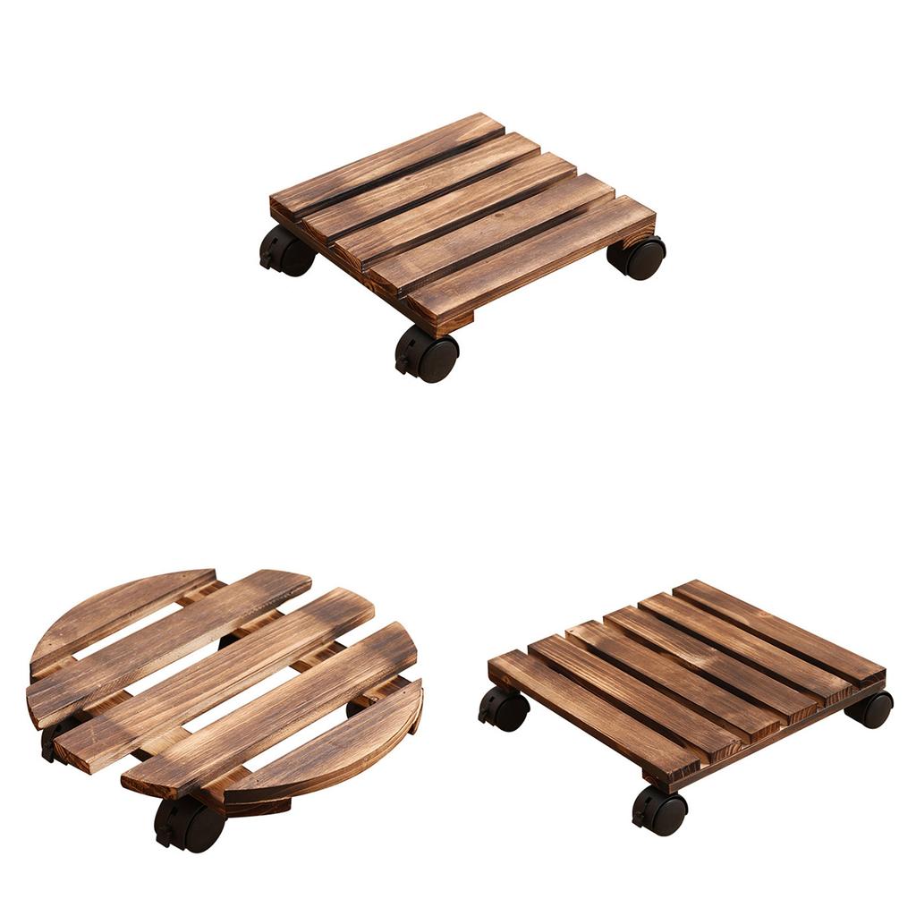 Solid Wood Square Flower Pots Wood Holder with Wheels Planter Base Solid Wood Mobile Planter Base for Indoor Outdoor
