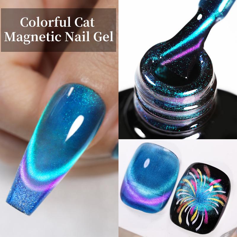 Blue Cat Eye Nail Gel Art Glitter Shinny Effect UV Gel Polish Shimmer Dust DIY Nails Decor