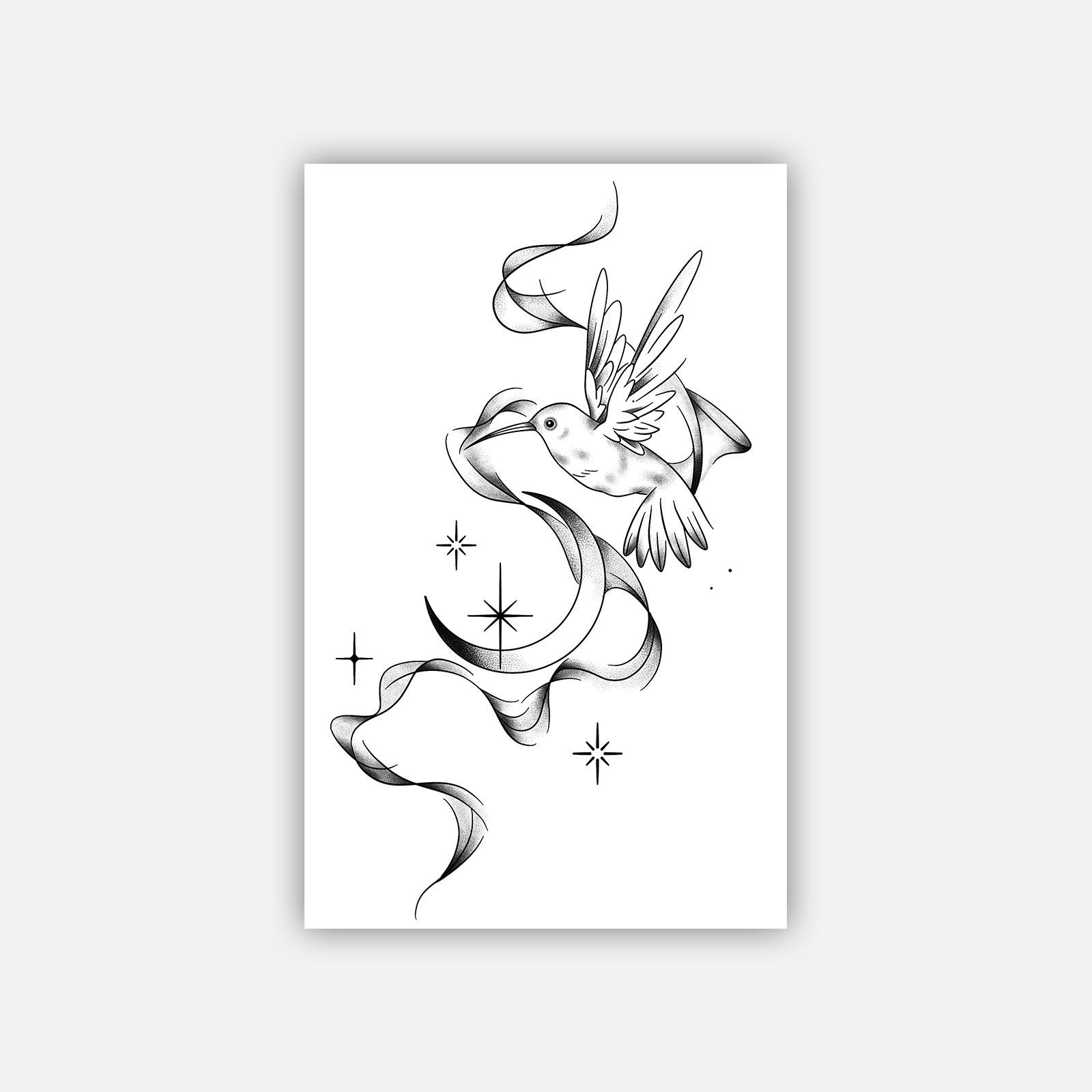 Retro Personality Simple Small Fresh Swallow Star Ribbon Tattoo Sticker 12*19CM