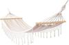 Boho macrame garden hammock with spreader bar and headband for one person, beige cover