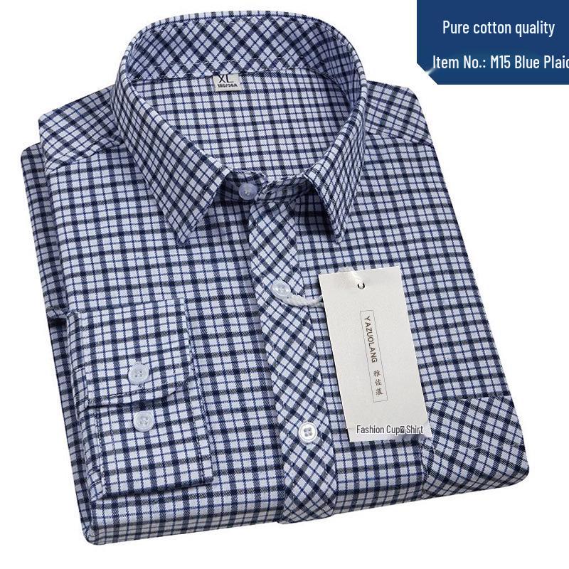 Men's High-End Pure Cotton Plaid Long-Sleeve Casual Shirt