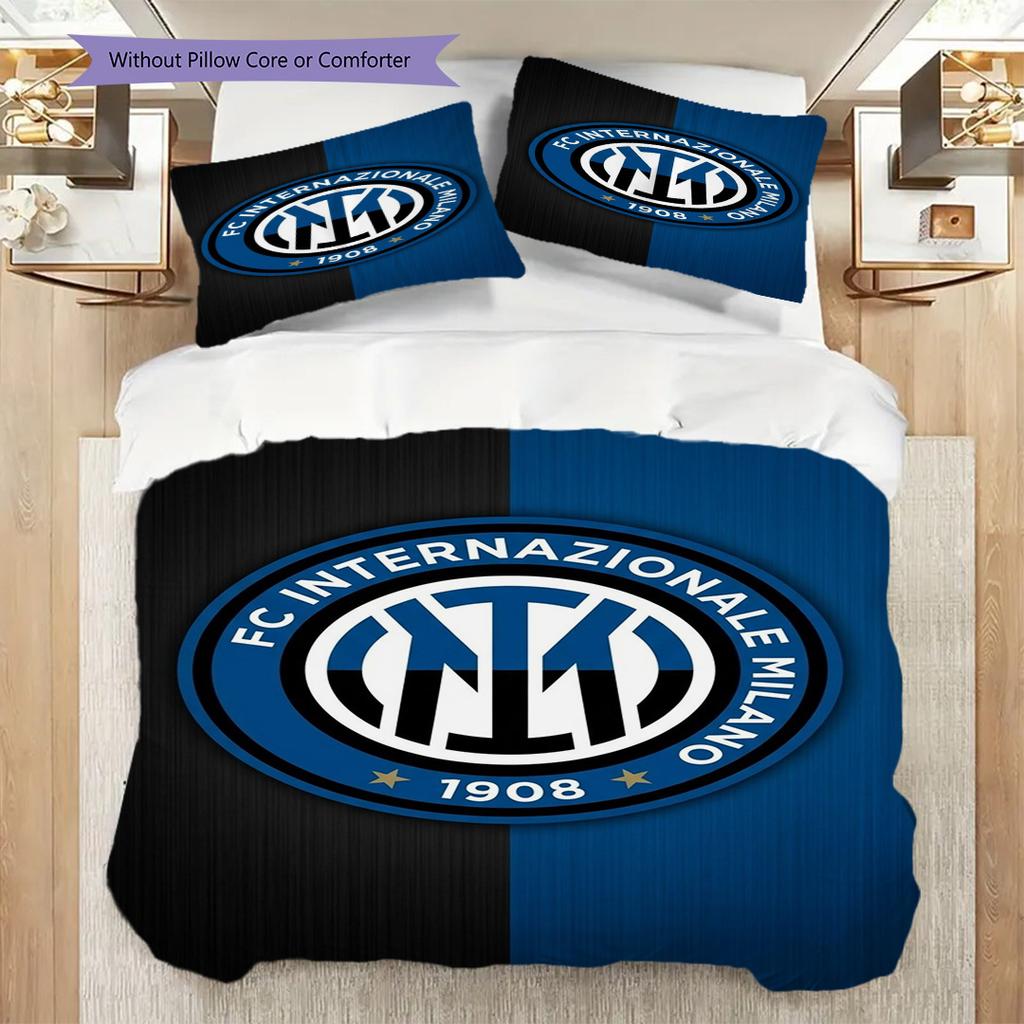 Inter Milan Football Club Emblem Three-piece Set (1 * Duvet Cover + 2 * Pillowcase, Without Core) Bedding Set Duvet Cover and Pillowcase