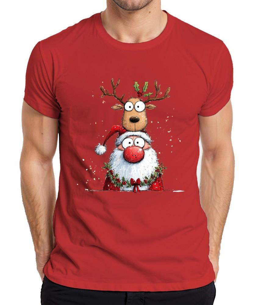Santa Claus Reindeer Cartoon Funny Christmas Gift Kids Unisexs Tshirt