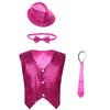 Unisex Kids Shiny Sequin Vest Waistcoat Performance Set Hat Bowtie Necktie Jazz Dance Stage Costume