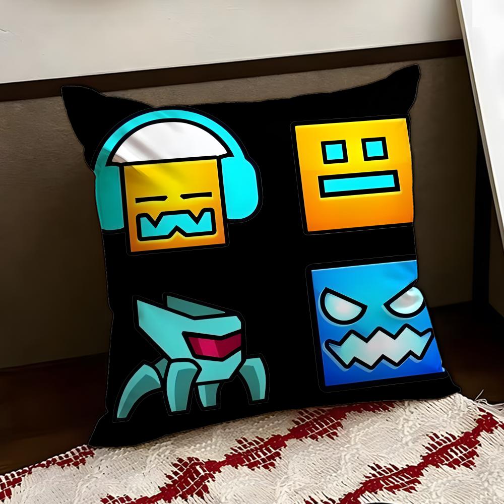 Cartoon GGeometry Dash Game Cushion Cover Reversible Soft Durable Pillow Cover Home Car MultiScene Use for Daily Comfort