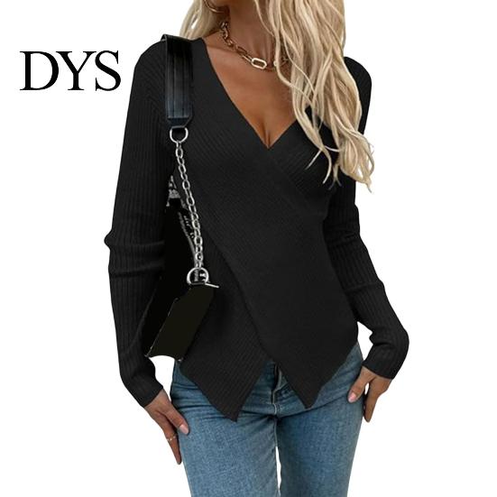 Γυναικείο Πλεκτό Πουλόβερ Σέξι V-Neck Wrap Πλεκτό Τοπ Εφαρμοστό Σταυρωτό Μπροστά Πουλόβερ Μακρυμάνικο Μαλακό Διαπνέον Ύφασμα Ρούχα Φθινοπώρου Ζεστό Wrap-around