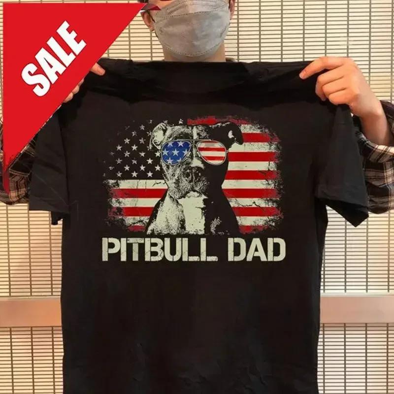 Mens Best Pitbull Dad Ever T Shirt American Flag 4th of July for