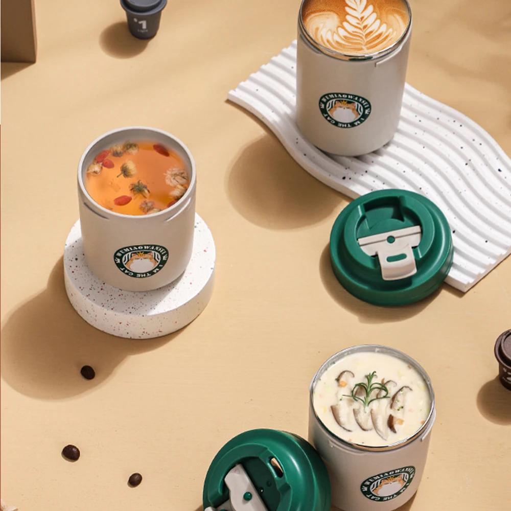 380/480ML Rostfri Kaffemugg Dubbelväggig Mugg med Lock Vattenmugg Tecknad Mugg Gåva Temperatur Bärbara Vakuumflaskor Mugg