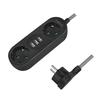 2-way Power Strip, 2x CEE 7/3 + 3x USB-A, Textile Cable, Black