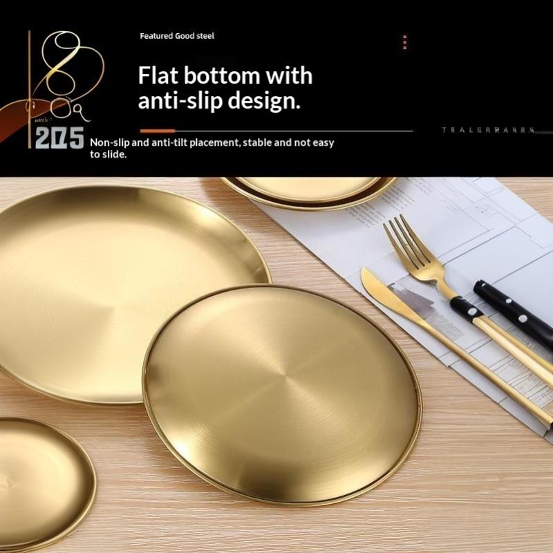 14/17/20/23Cm Round Plate Dessert Plate Fruit Dish Barbecue Plate Bone Spitting Dish 201 Stainless Steel Tray Tableware