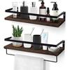 Wooden Floating Shelf Wall Mounted Spice Holder Shower Makeup Stand Kitchen Bathroom Organizer Storage Rack With Towel Bar