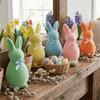 With Bow Easter Bunny Statue Plush Bunny Sculpture Spring Decor Bunny Ornaments  Easter Decorations