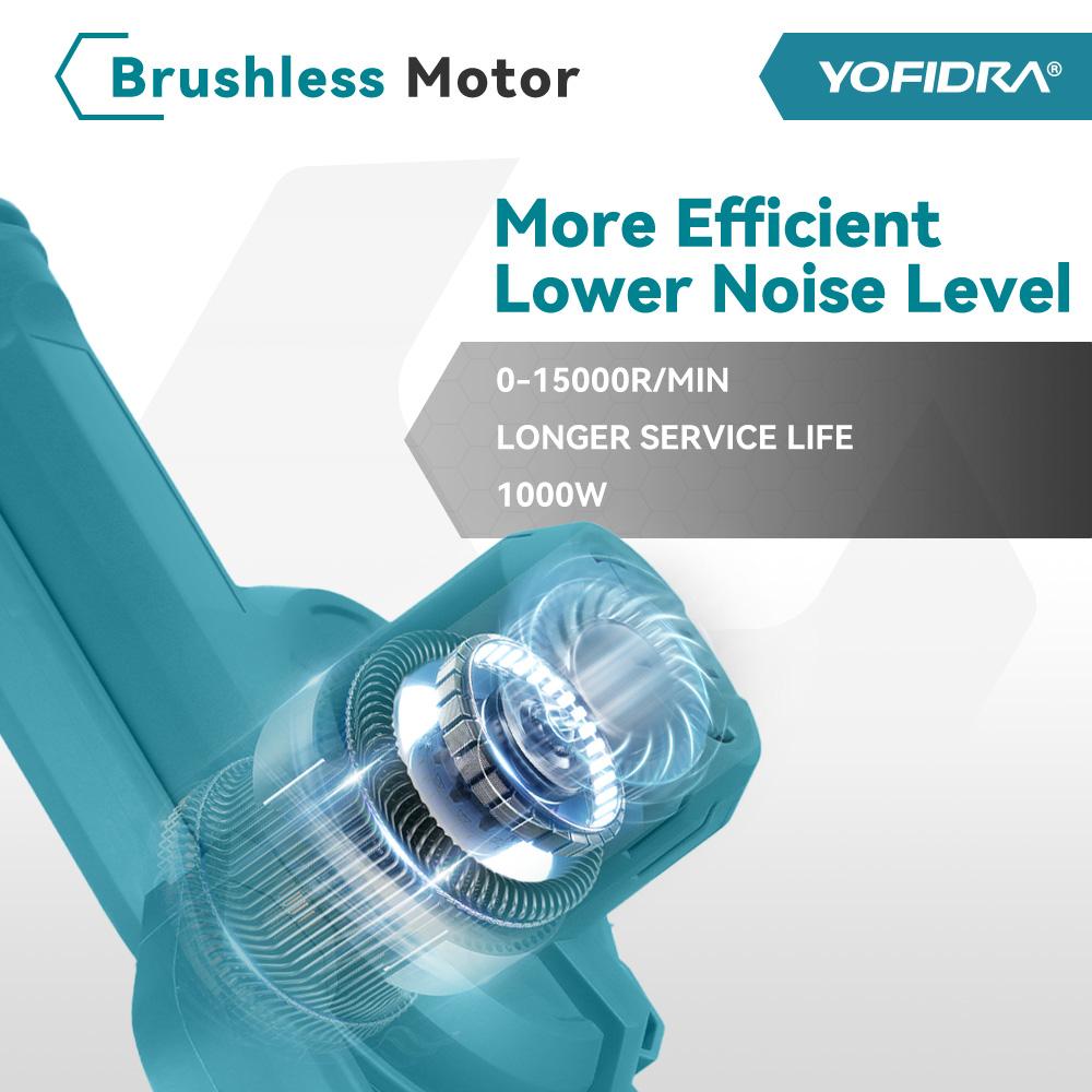 Yofidra Bürstenloser Hochleistungs-Elektro-Gebläse mit 6 Gängen, Garten- und Haushaltsstaubreinigungsgebläse, Elektrowerkzeuge für 18-V-Makita-Akkus