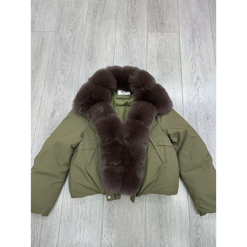 Womens Winter Short Puffer Coat With Detachable Faux Fur Collar Loose Fit Warm Cotton-Padded Jacket Daily Wear