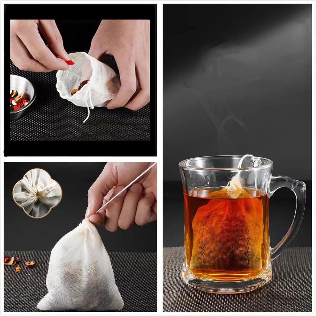 Reusable Tea Bag Cheesecloth 25Pcs 4"x6", Sachet Bags Empty Soup Bag Spice Bags for Cooking Tea Bags for Loose Leaf Tea Drawstring Bag Tea Filter