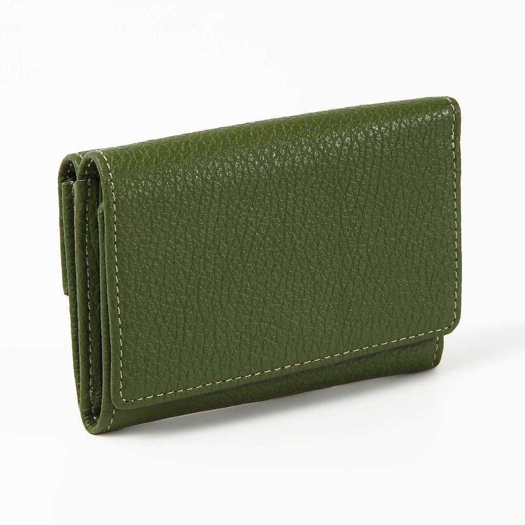 JULLY AND SHUSHU Women's Genuine Leather Tri-Fold Wallet, Compact, Gift, DR-OR (Green)