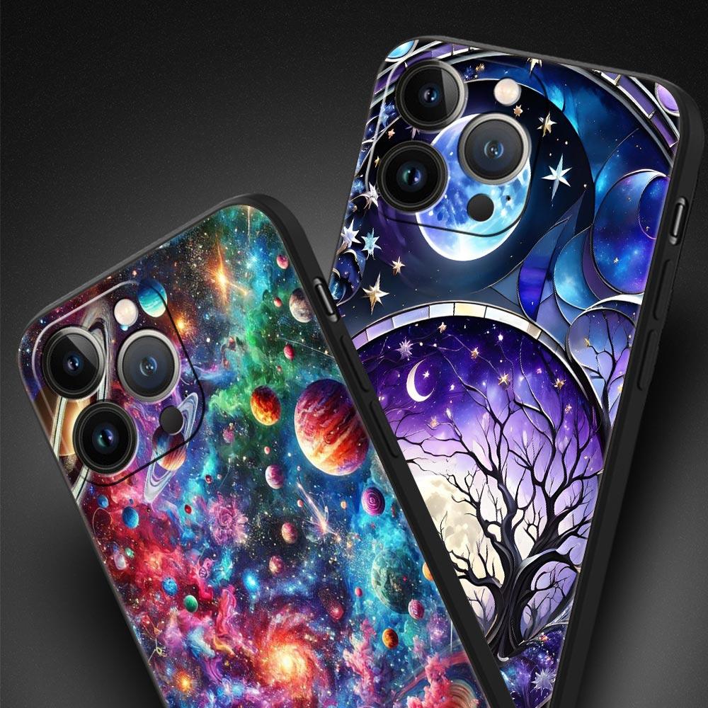 Universe Starry Sky Moon Phone Case Cover for iPhone 17 16 15 14 13 12 11 Pro Max 17 Air Plus Shockproof Soft TPU Shell Fundas