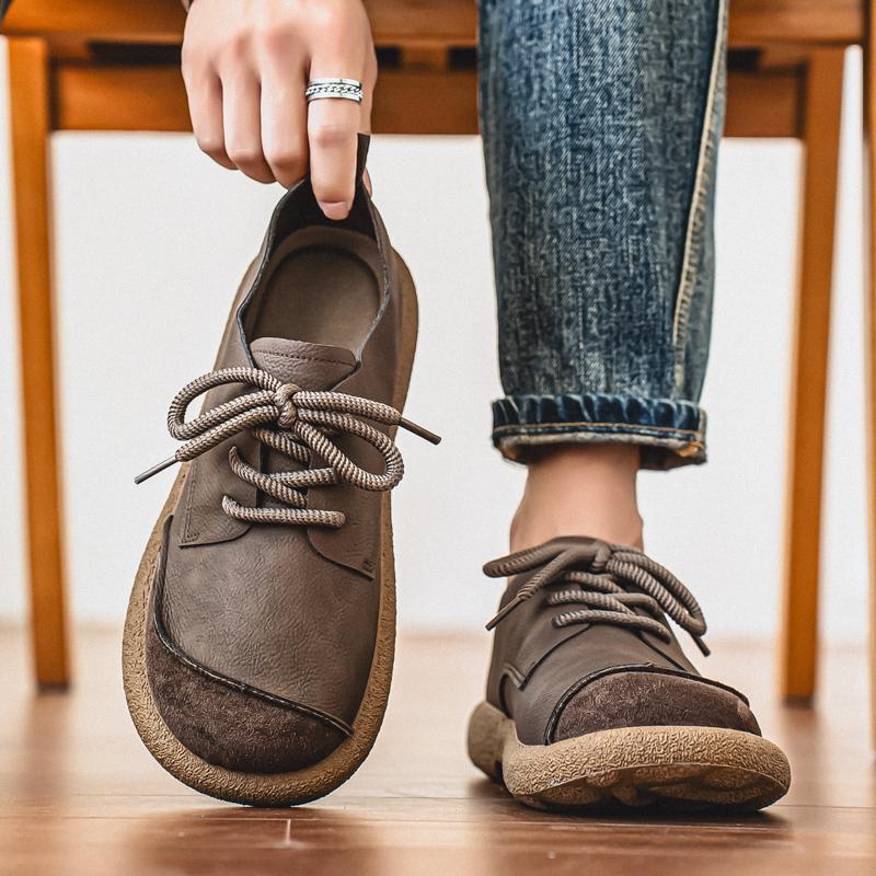 Men’s Retro Low Boots Shoes Fashion Casual Driving Shoes Black Brown Wide Head Shoes Plus Size
