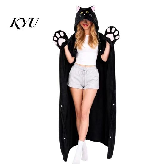 Pigiama Intero Vestibilità Larga Animale Coperta Indossabile con Cappuccio per Donna, Felpa Lunga in Flanella Oversize Donna Coperta Calda, Mantello Cosplay con Bottoni