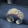 Exquisite Classic Series wire drawing craft Shiny Gardenia flower rings for women Copper plating Single Row crystal ring Zircon