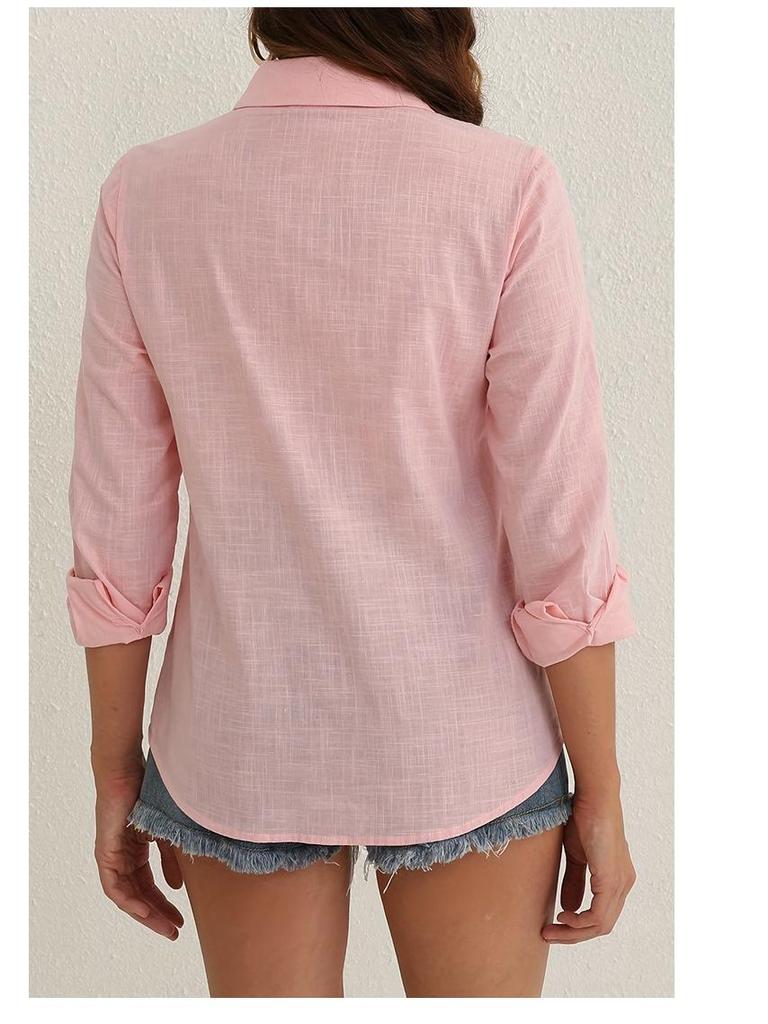 2025 Women's Solid Color Long Sleeve Loose Shirt with Fashion Lapel