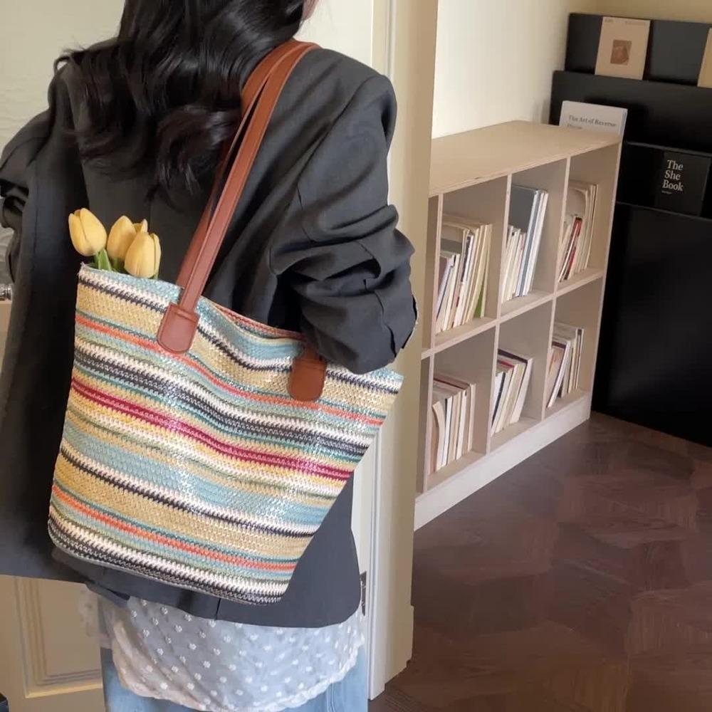 Lightweight Large Capacity Straw Multipurpose Storage Bag for Daily Use