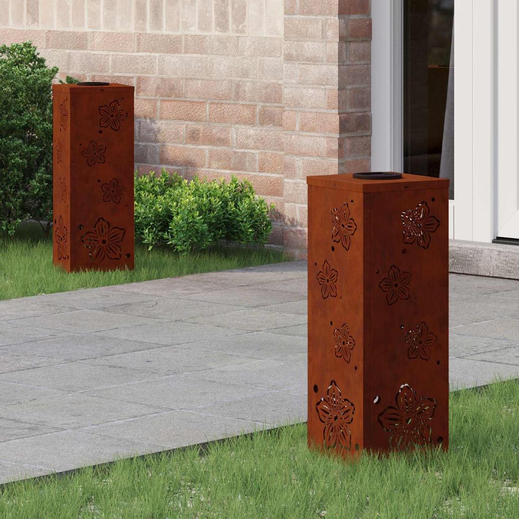 Solar LED Path Light 2 Pcs Rustic Weatherproof Steel