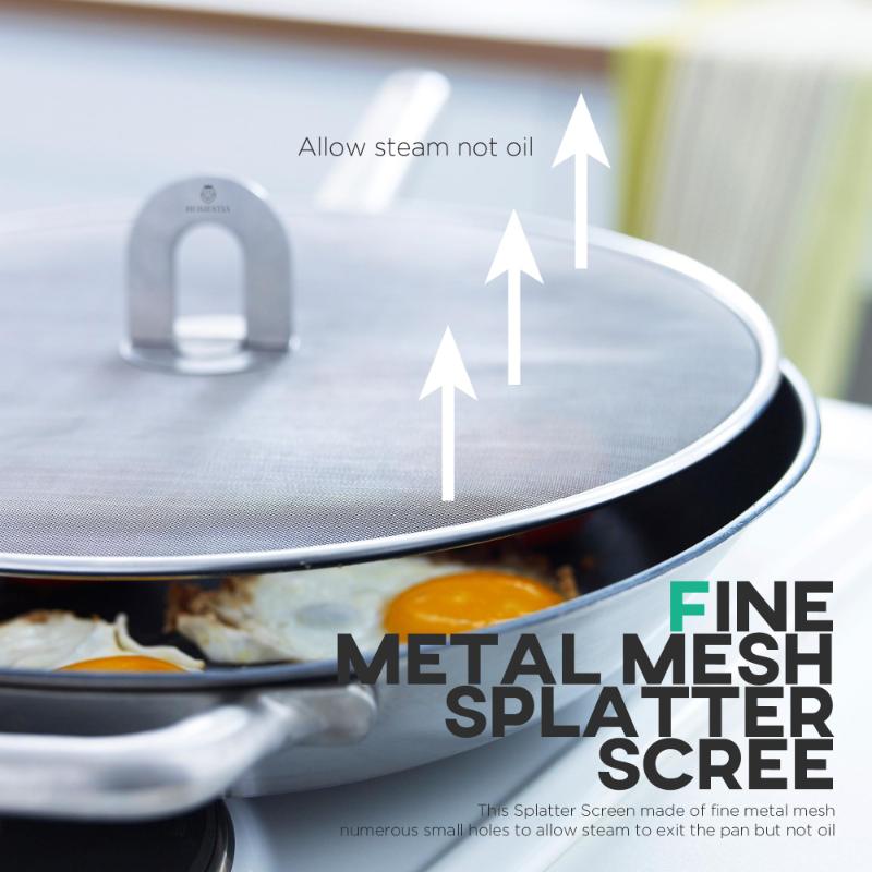 Splatter Screen 304 Stainless Steel Fine Mesh Splatter Screen 25/29/33cm for Frying Pan Grease Splatter Guard with Fold Flat