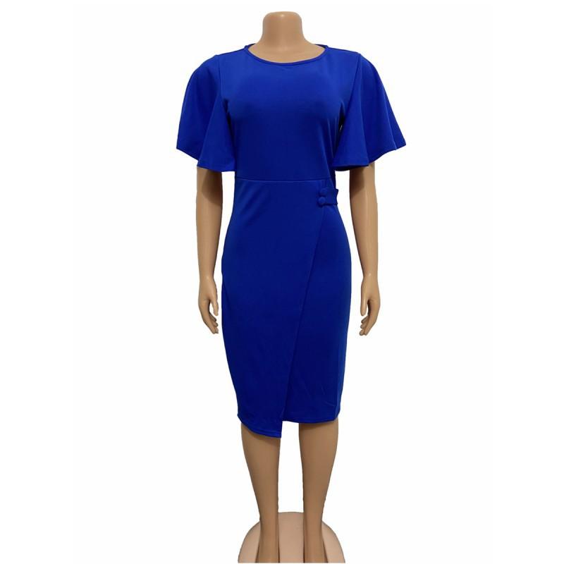 

Women s Clothing Africa Europe America Spring Summer Lotus Leaf Sleeves Split Tight Bag Hip OL Bandage Professional Dress XXXL синій