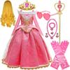 Dornröschen Aurora Prinzessinnenkleid Mädchen Cosplay Schulterfrei Kinder Geschenke Schickes Party Mädchen Baby Feines Spitzenkleid Set