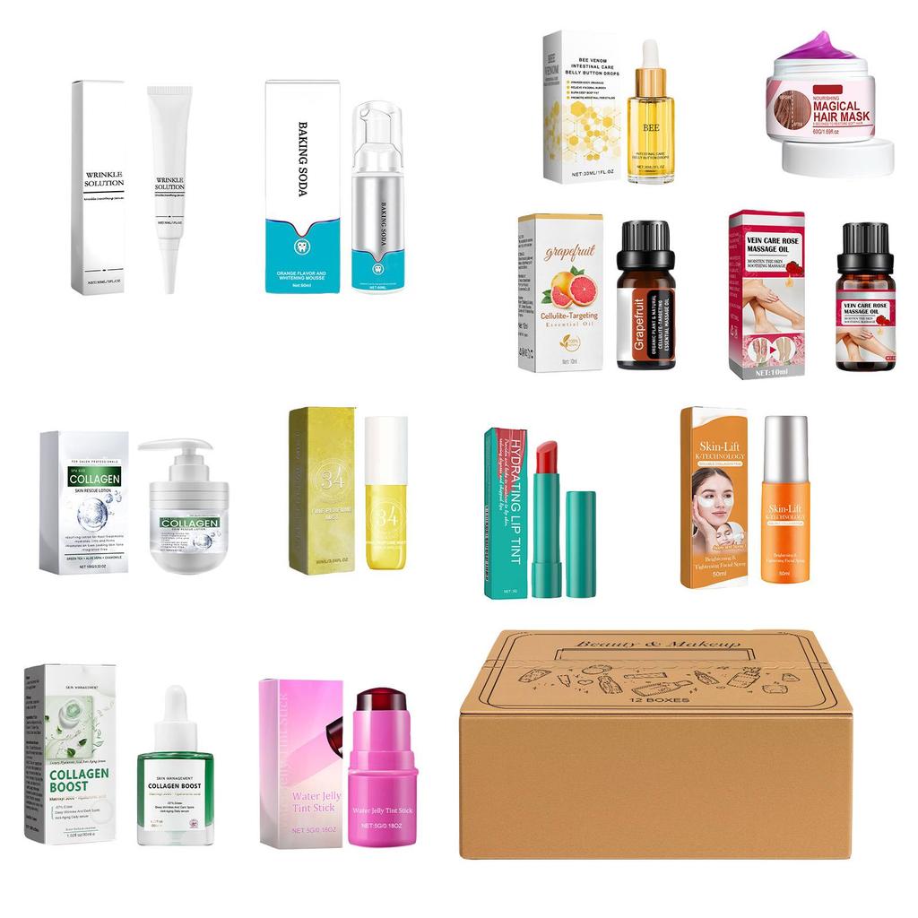 Set Cutie Cadou Surpriză de Frumusețe, Cutie Cadou Numărătoare Inversă, Set pentru Femei, Cadou de Crăciun, Cadou de Ziua Îndrăgostiților Set de 12 piese (100ml)