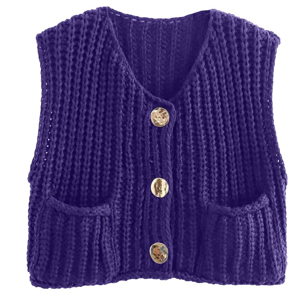 11 Colors 2025 Autumn Cross-border New Vest, Thick Stick Needle Three-button Pocket V-neck Knitted Sleeveless Cardigan Vest