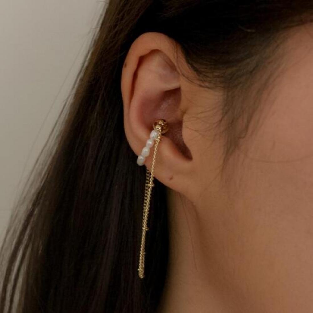 New Arrivals Open Run Womens Bead PEarl Earring Ear Cuff Drop Chain
