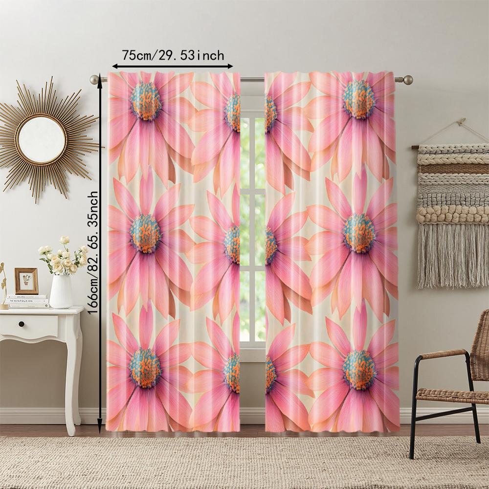 Set Of 2 Versatile Polyester Transparent Curtains Home Decoration Chrysanthemum Floral Use Bedrooms Living Rooms Made Area Window Treatment