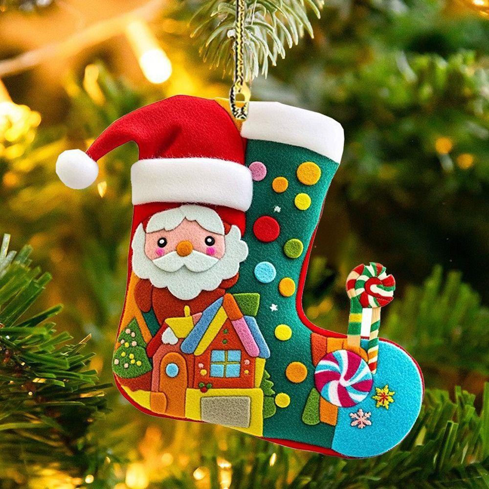 1/6Pcs 2D Christmas Socks Decorations Acrylic Handcrafted Christmas Tree Ornaments Colorful Christmas Tree Pendant Holiday Decor